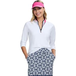 imageIZOD Womens 14 Zip Pullover Performance Stretch Long Sleeve Golf RunningBright White