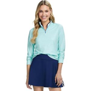 imageIZOD Womens 14 Zip Pullover Performance Stretch Long Sleeve Golf RunningIce Green Stripe