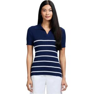 imageIZOD Womens Short Sleeve Sweater Performance Stretch Golf Collared PoloMedieval Blue Stripe