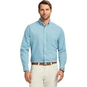 imageIZOD Mens Performance Comfort Long Sleeve Plaid Button DownAdriatic Blue