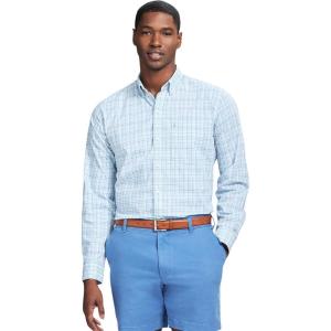 imageIZOD Mens Performance Comfort Long Sleeve Plaid Button DownCrystal Blue
