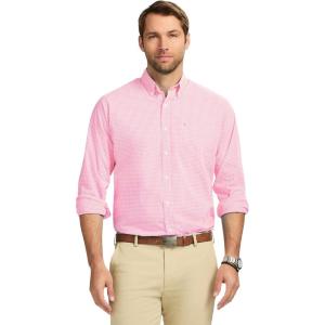 imageIZOD Mens Performance Comfort Long Sleeve Plaid Button DownPink Carnation