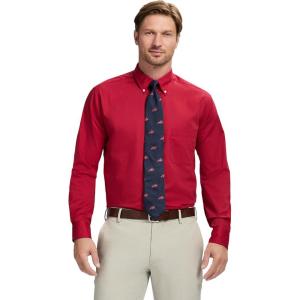 imageIZOD Mens Dress Shirt Regular Fit Long Sleeve Wrinkle Free Stretch Button Down CollarCrimson