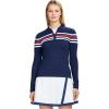 imageIZOD Womens 14 Zip Pullover Performance Stretch Long Sleeve Golf RunningMedieval Blue Stripe