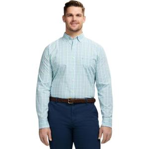imageIZOD Mens Big and Tall Performance Comfort Long Sleeve Plaid Button DownBirds Egg Green