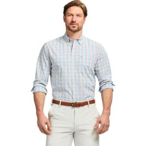 imageIZOD Mens Performance Comfort Long Sleeve Plaid Button DownAlmond Cream