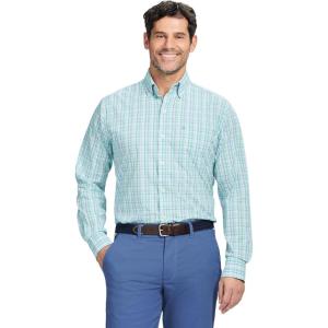 imageIZOD Mens Performance Comfort Long Sleeve Plaid Button DownBirds Egg Green