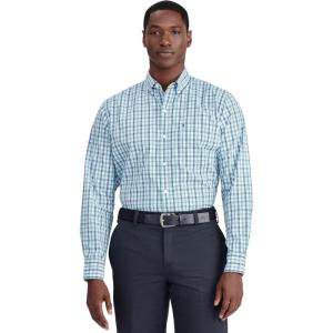 imageIZOD Mens Performance Comfort Long Sleeve Plaid Button DownDeep Sea