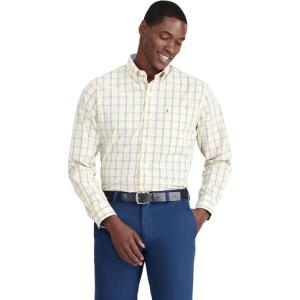 imageIZOD Mens Performance Comfort Long Sleeve Plaid Button DownGolden Cream