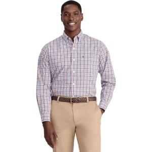 imageIZOD Mens Performance Comfort Long Sleeve Plaid Button DownOrange Rust Bw002