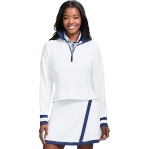imageIZOD Womens 14 Zip Pullover Performance Stretch Long Sleeve Golf RunningBright White Stripe