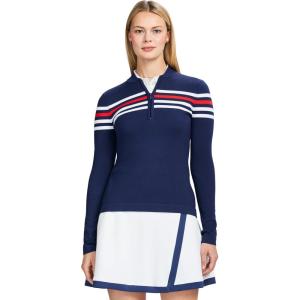 imageIZOD Womens 14 Zip Pullover Performance Stretch Long Sleeve Golf RunningMedieval Blue Stripe