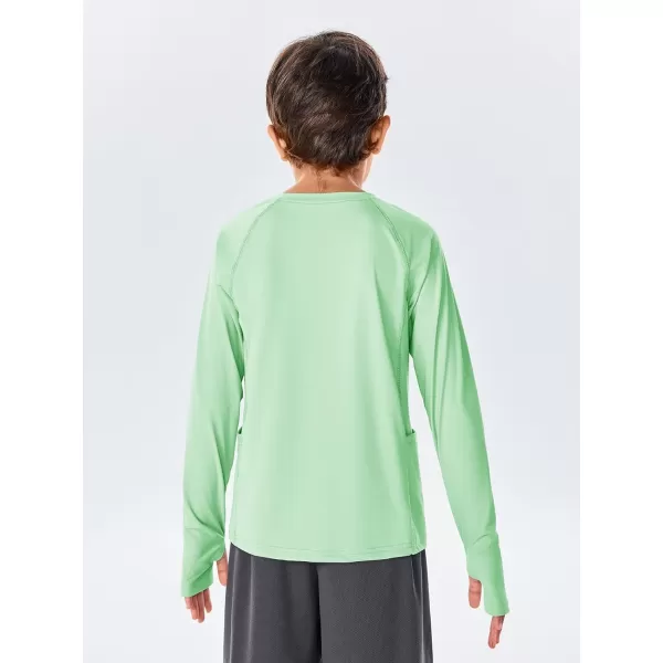 Boys Long Sleeve Athletic Shirts Kids Quick Dry Thumb Hole T-Shirts Tops with Pockets 4-14 Years