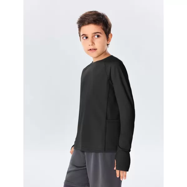 Boys Long Sleeve Athletic Shirts Kids Quick Dry Thumb Hole T-Shirts Tops with Pockets 4-14 Years