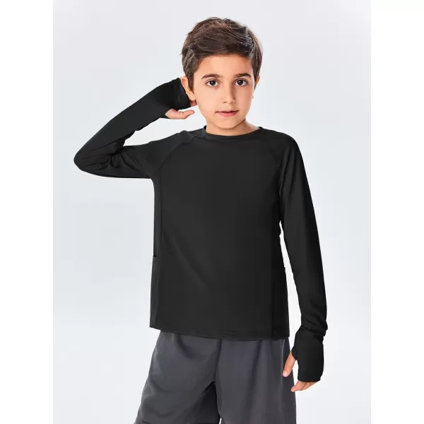 Boys Long Sleeve Athletic Shirts Kids Quick Dry Thumb Hole T-Shirts Tops with Pockets 4-14 Years