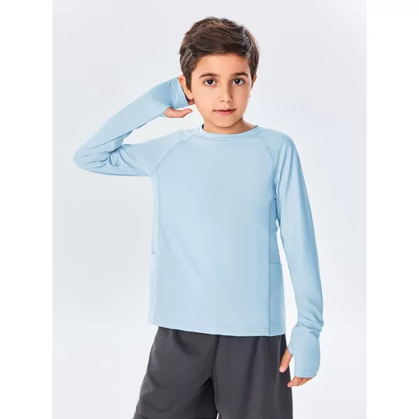 Boys Long Sleeve Athletic Shirts Kids Quick Dry Thumb Hole T-Shirts Tops with Pockets 4-14 Years