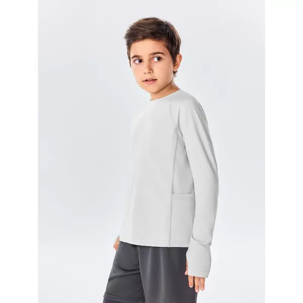 Boys Long Sleeve Athletic Shirts Kids Quick Dry Thumb Hole T-Shirts Tops with Pockets 4-14 Years