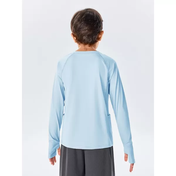 Boys Long Sleeve Athletic Shirts Kids Quick Dry Thumb Hole T-Shirts Tops with Pockets 4-14 Years