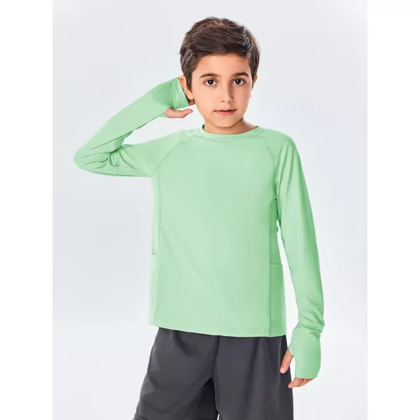 Boys Long Sleeve Athletic Shirts Kids Quick Dry Thumb Hole T-Shirts Tops with Pockets 4-14 Years