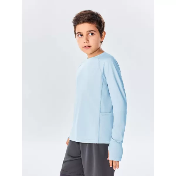 Boys Long Sleeve Athletic Shirts Kids Quick Dry Thumb Hole T-Shirts Tops with Pockets 4-14 Years