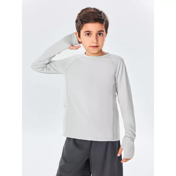 Boys Long Sleeve Athletic Shirts Kids Quick Dry Thumb Hole T-Shirts Tops with Pockets 4-14 Years
