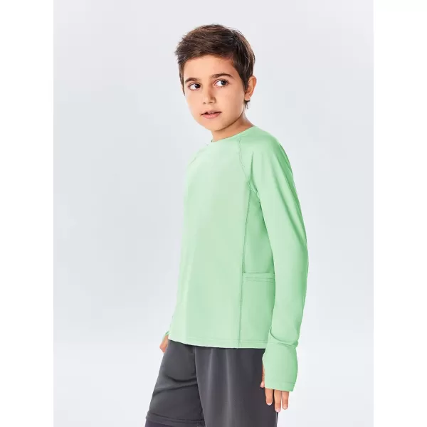 Boys Long Sleeve Athletic Shirts Kids Quick Dry Thumb Hole T-Shirts Tops with Pockets 4-14 Years