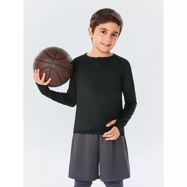 Boys Long Sleeve Thumb Hole Athletic Shirts Kids Dry Fit Henley Tshirts Tops Tees 5-14 Years