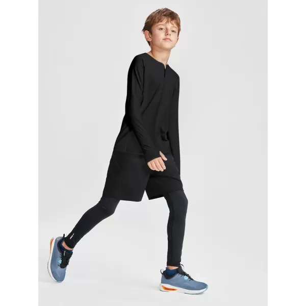 Boys Long Sleeve Thumb Hole Athletic Shirts Kids Dry Fit Henley Tshirts Tops Tees 5-14 Years