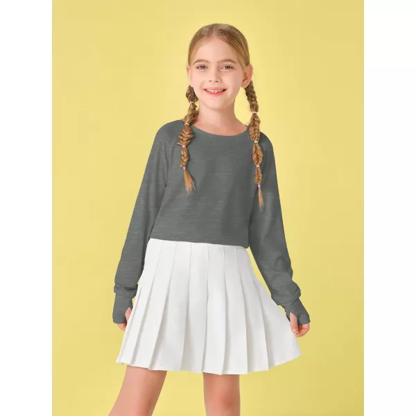 Girls Thumb Holes Long Sleeve Shirts Kids Crewneck Hem Loose Tunic Tops 5-14 Years