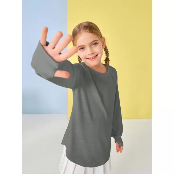 Girls Thumb Holes Long Sleeve Shirts Kids Crewneck Hem Loose Tunic Tops 5-14 Years