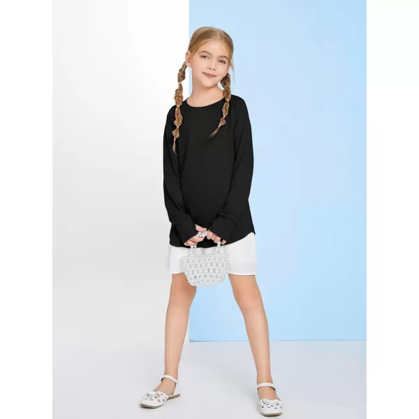 Girls Thumb Holes Long Sleeve Shirts Kids Crewneck Hem Loose Tunic Tops 5-14 Years