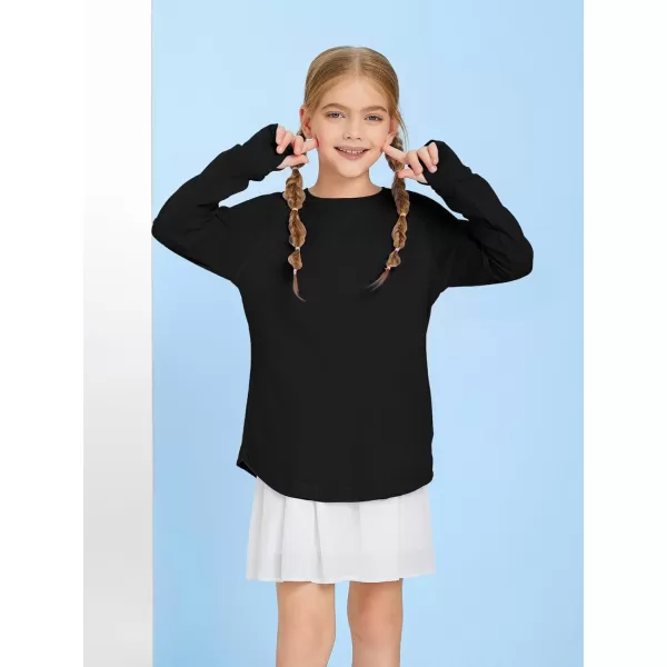 Girls Thumb Holes Long Sleeve Shirts Kids Crewneck Hem Loose Tunic Tops 5-14 Years