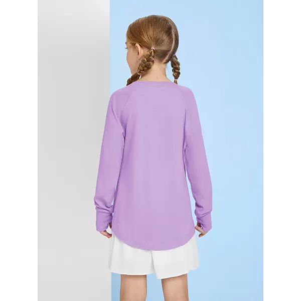 Girls Thumb Holes Long Sleeve Shirts Kids Crewneck Hem Loose Tunic Tops 5-14 Years
