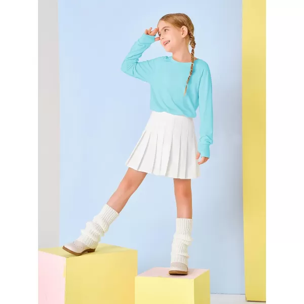 Girls Thumb Holes Long Sleeve Shirts Kids Crewneck Hem Loose Tunic Tops 5-14 Years