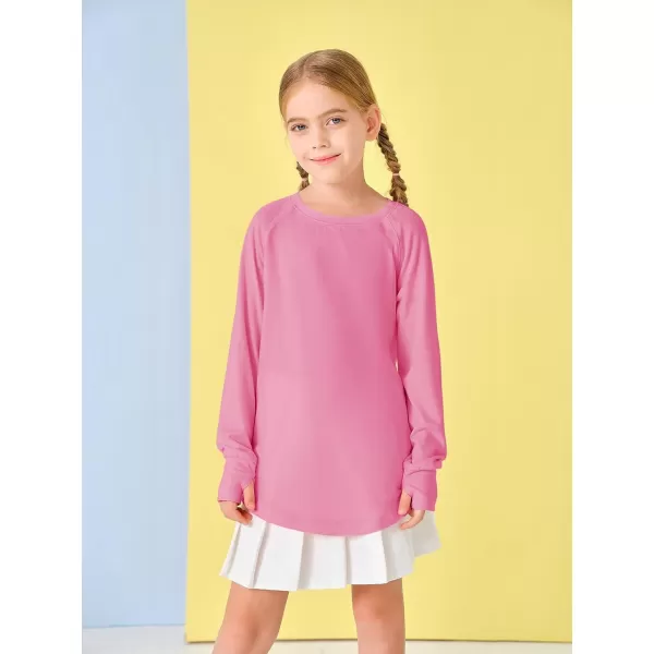 Girls Thumb Holes Long Sleeve Shirts Kids Crewneck Hem Loose Tunic Tops 5-14 Years