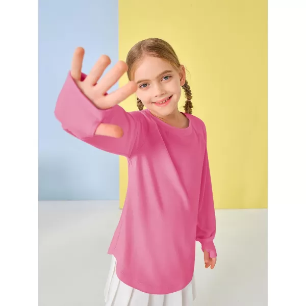 Girls Thumb Holes Long Sleeve Shirts Kids Crewneck Hem Loose Tunic Tops 5-14 Years