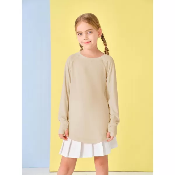 Girls Thumb Holes Long Sleeve Shirts Kids Crewneck Hem Loose Tunic Tops 5-14 Years