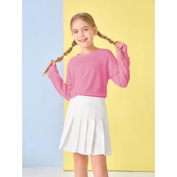 Girls Thumb Holes Long Sleeve Shirts Kids Crewneck Hem Loose Tunic Tops 5-14 Years