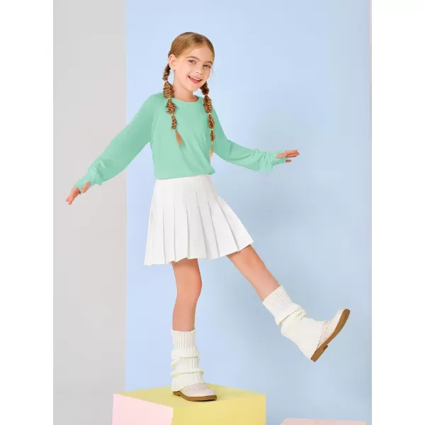 Girls Thumb Holes Long Sleeve Shirts Kids Crewneck Hem Loose Tunic Tops 5-14 Years