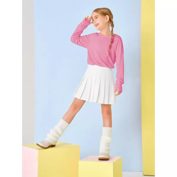 Girls Thumb Holes Long Sleeve Shirts Kids Crewneck Hem Loose Tunic Tops 5-14 Years