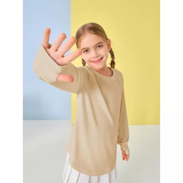 Girls Thumb Holes Long Sleeve Shirts Kids Crewneck Hem Loose Tunic Tops 5-14 Years