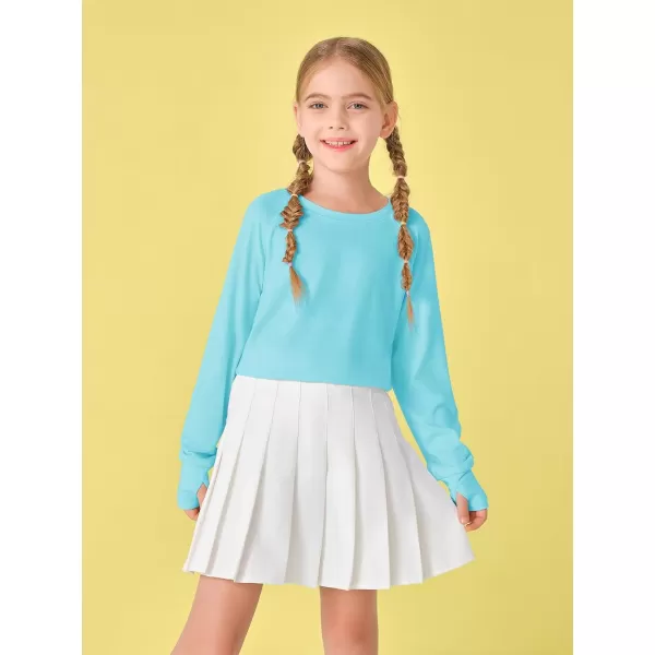 Girls Thumb Holes Long Sleeve Shirts Kids Crewneck Hem Loose Tunic Tops 5-14 Years