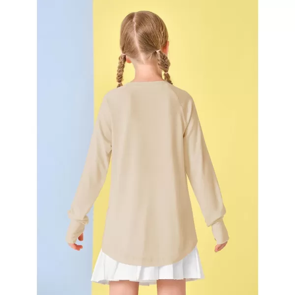 Girls Thumb Holes Long Sleeve Shirts Kids Crewneck Hem Loose Tunic Tops 5-14 Years
