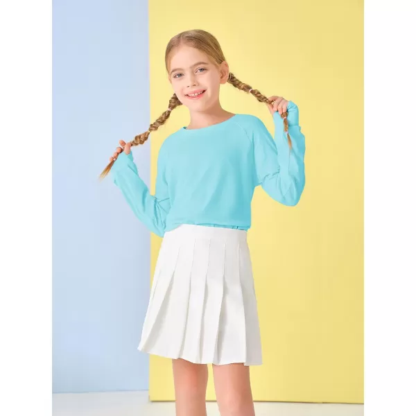 Girls Thumb Holes Long Sleeve Shirts Kids Crewneck Hem Loose Tunic Tops 5-14 Years