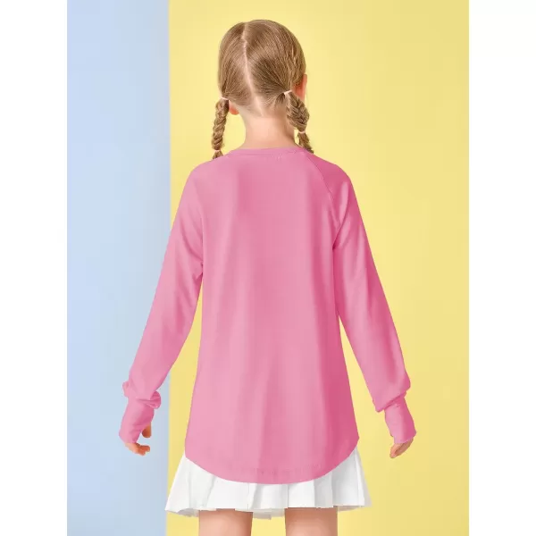 Girls Thumb Holes Long Sleeve Shirts Kids Crewneck Hem Loose Tunic Tops 5-14 Years