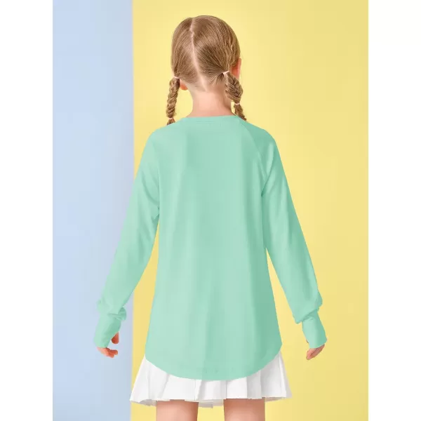 Girls Thumb Holes Long Sleeve Shirts Kids Crewneck Hem Loose Tunic Tops 5-14 Years