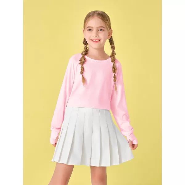 Girls Thumb Holes Long Sleeve Shirts Kids Crewneck Hem Loose Tunic Tops 5-14 Years