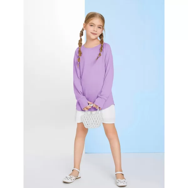 Girls Thumb Holes Long Sleeve Shirts Kids Crewneck Hem Loose Tunic Tops 5-14 Years