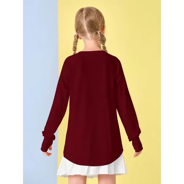 Girls Thumb Holes Long Sleeve Shirts Kids Crewneck Hem Loose Tunic Tops 5-14 Years
