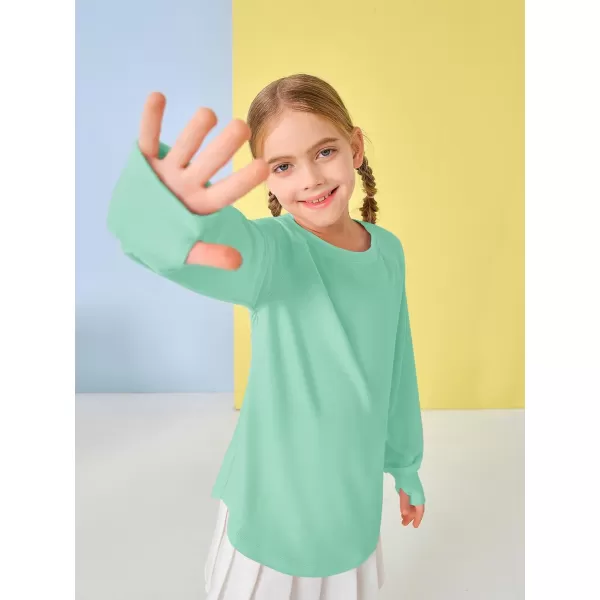 Girls Thumb Holes Long Sleeve Shirts Kids Crewneck Hem Loose Tunic Tops 5-14 Years